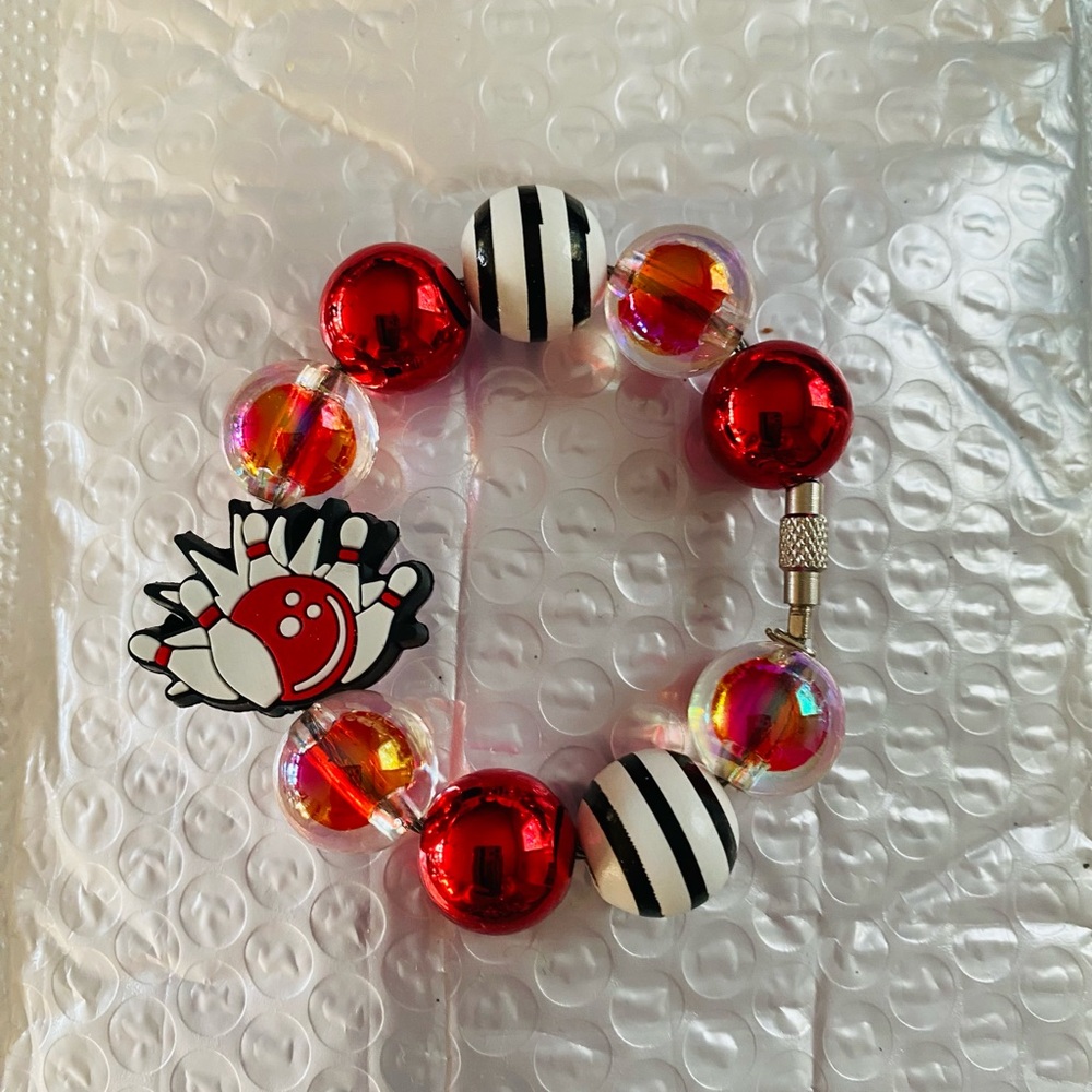 Stylish Red and Black Beaded Bowling Cup Bracelet